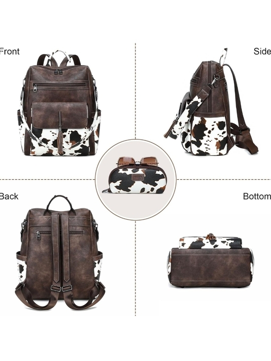 Brown Leather Backpack with Cowhide Print Accent main image 6